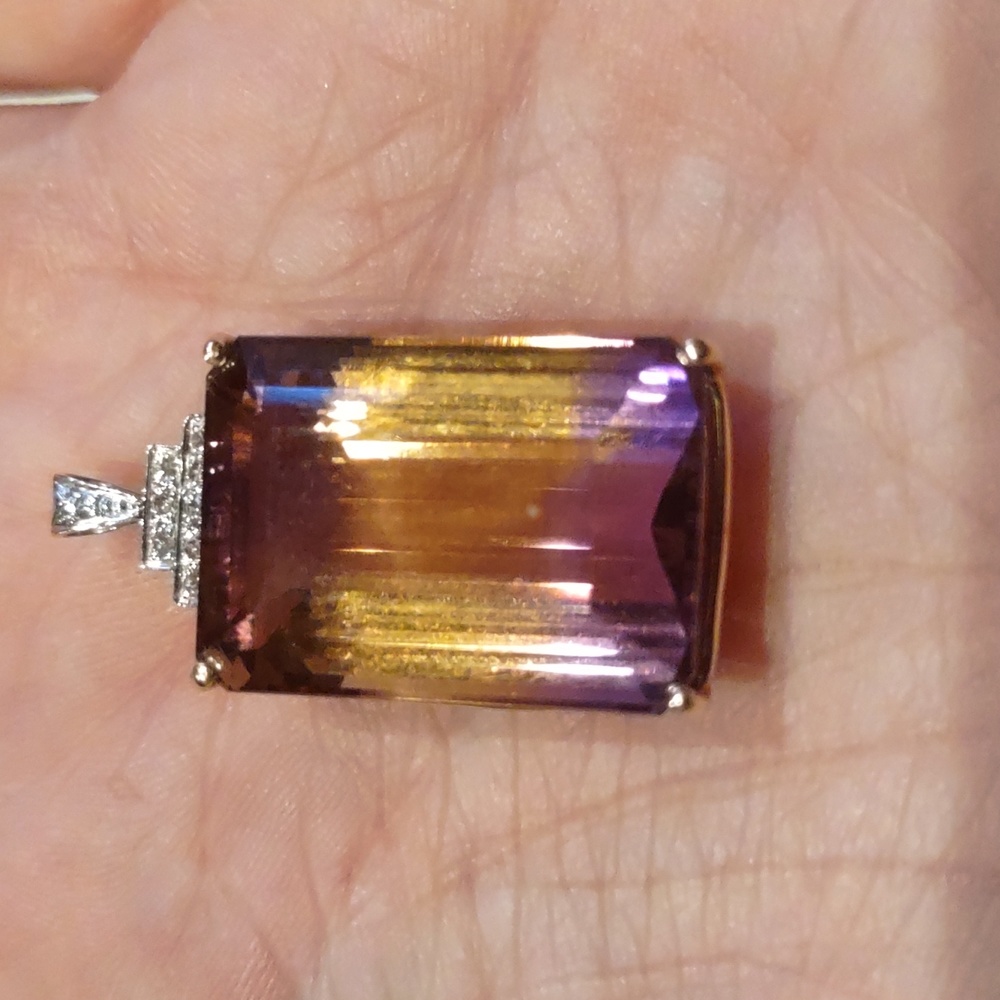 Ametrine Stone pendant amethyst, citrine stone, 14 kt yellow gold diamon… - Picture 4 of 6
